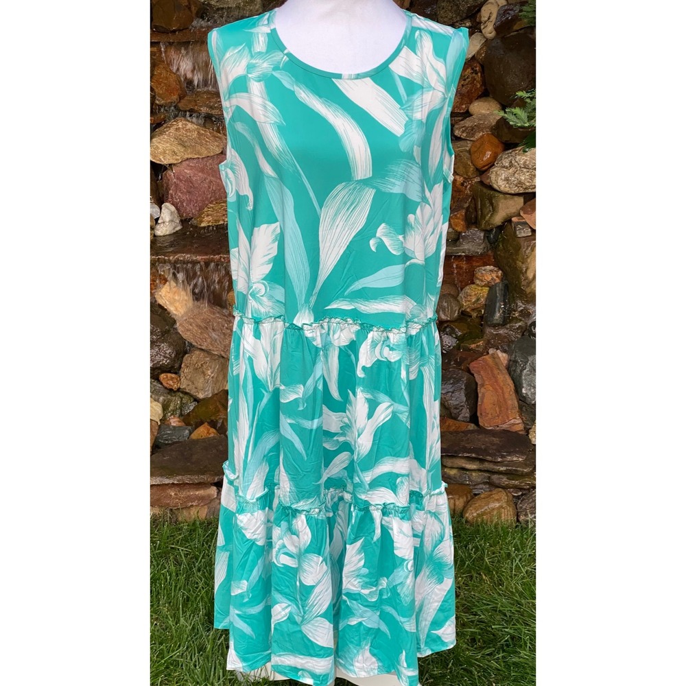 Banana Boat Sundress Size Medium Aqua Blue Orchid Floral UPF 50+ NWT BB873